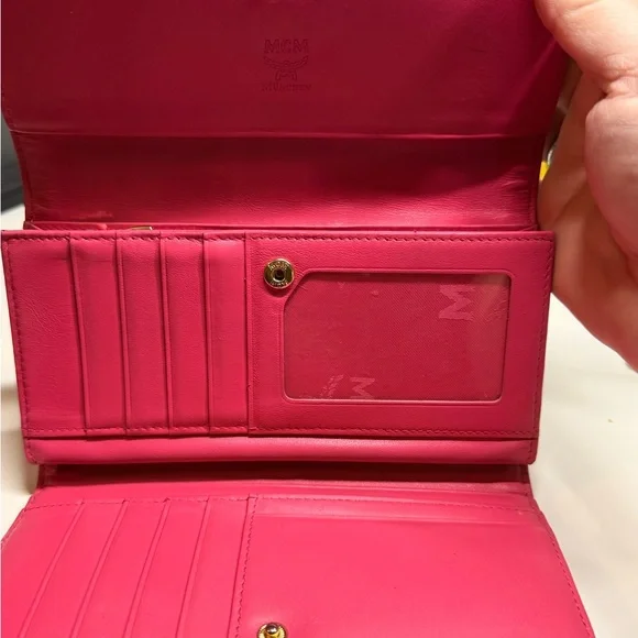MCM Beige Visetos Wallet with Pink Trim and Navy Stripe - Picture 5 of 6